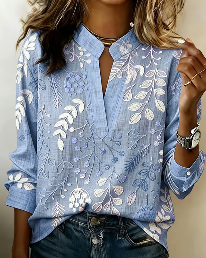 Eleni™ | Blouse with Floral Print and High Collar