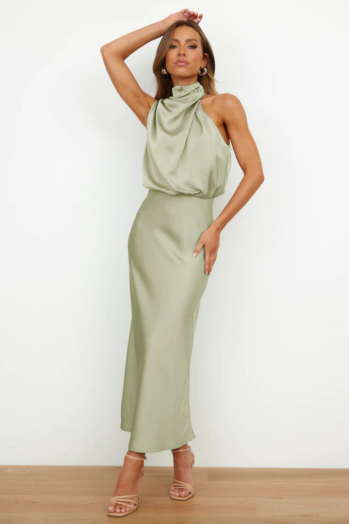 Carlina™ - Long Satin Halter Dress