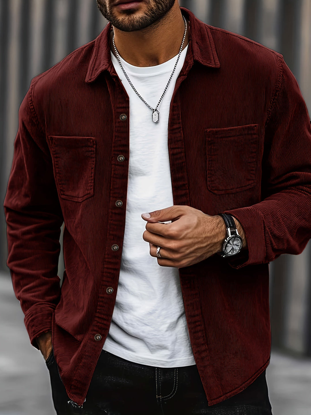 Bryce | Herren Langarm-Overshirt mit Taschen und Knöpfen
