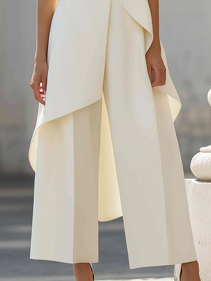Martina | Damen Hochkragen-Top und Weitbein-Hosen Set