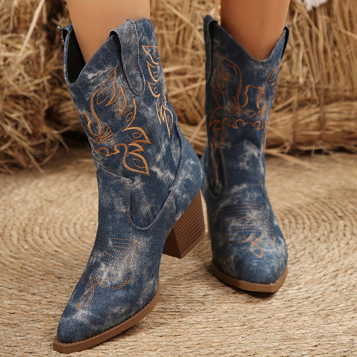 Ealasaid | Women's Western Boots for Wide Calves with Embroidery