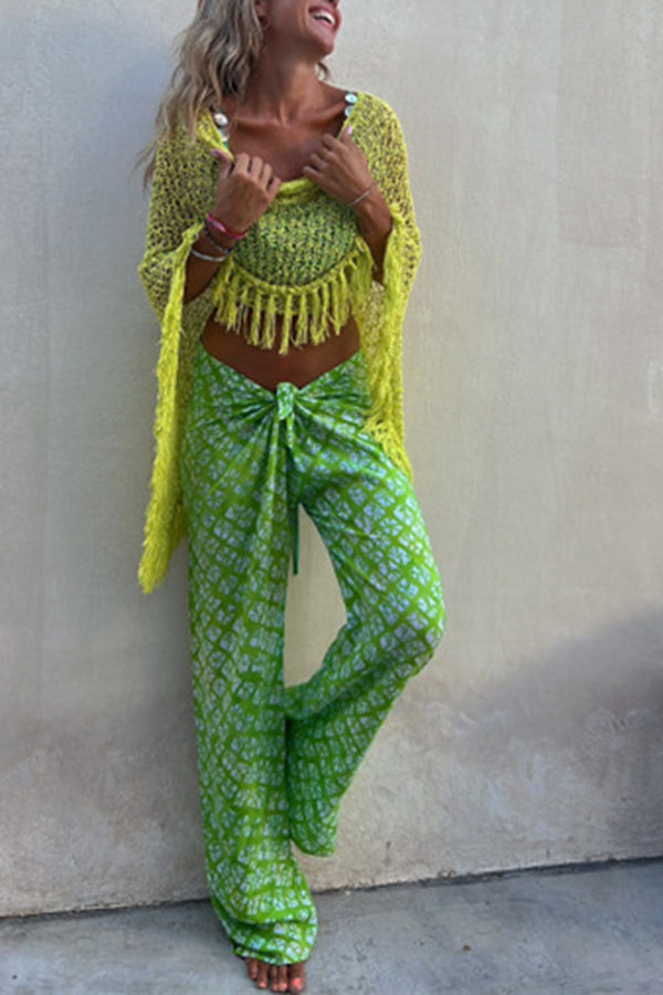 Sunset Breeze Tasseled Knit Cutout Cover-Up