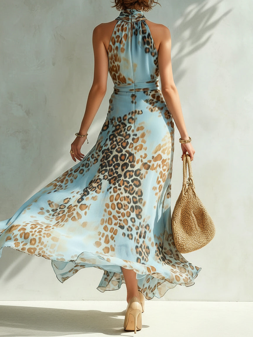 Desirè | Damen Maxikleid mit Halterneck und Leopardenmuster
