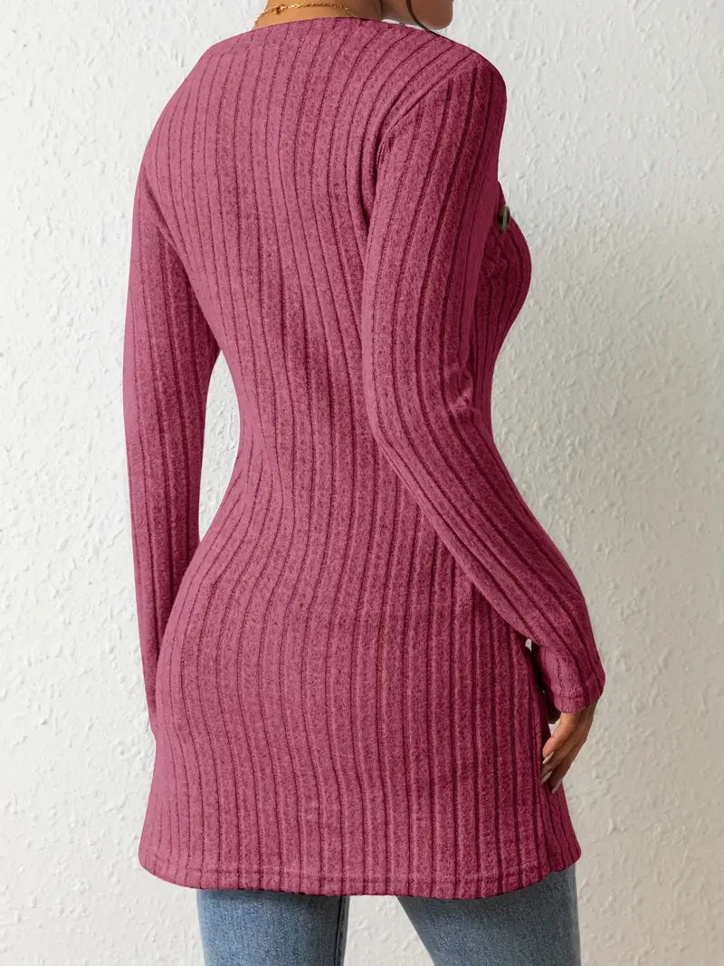Julia - Asymmetric Buttoned Rib-Knit Top
