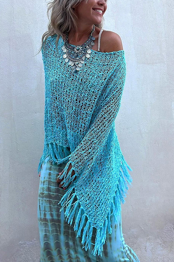 Sunset Breeze Tasseled Knit Cutout Cover-Up