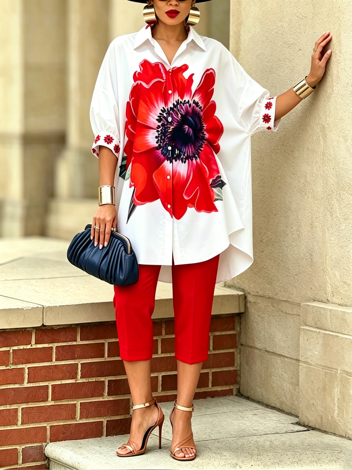 Women's Two-Piece Floral Print Set – Elegant Modern Style