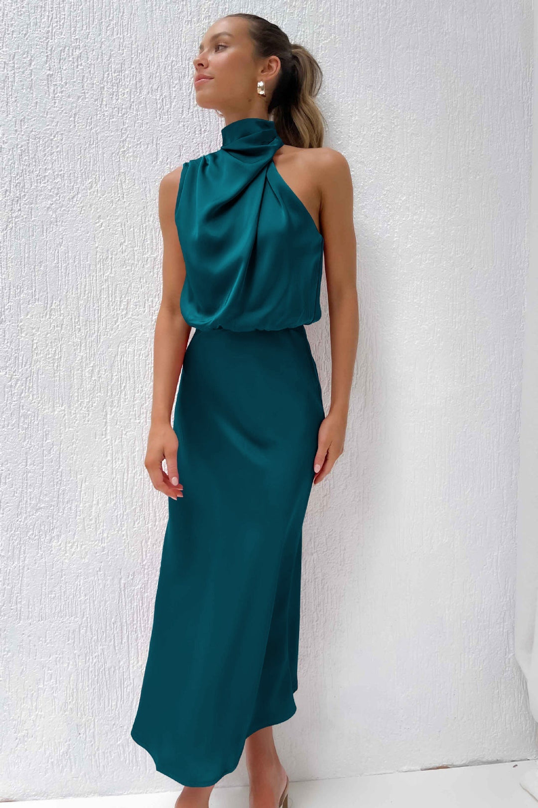 Carlina™ - Long Satin Halter Dress