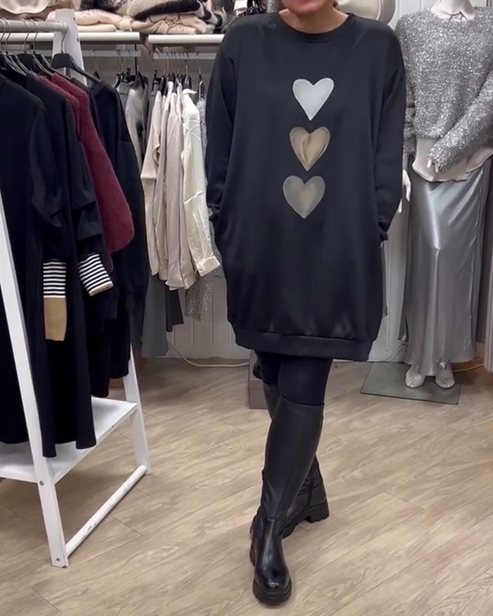 Francine™ - Women's Long Sleeve Heart Pattern Sweatshirt
