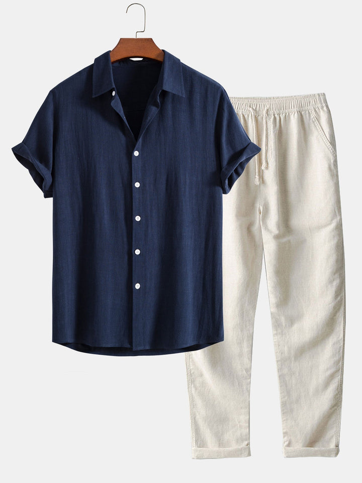 Button-up shirt and straight-cut trousers in a linen-rayon blend