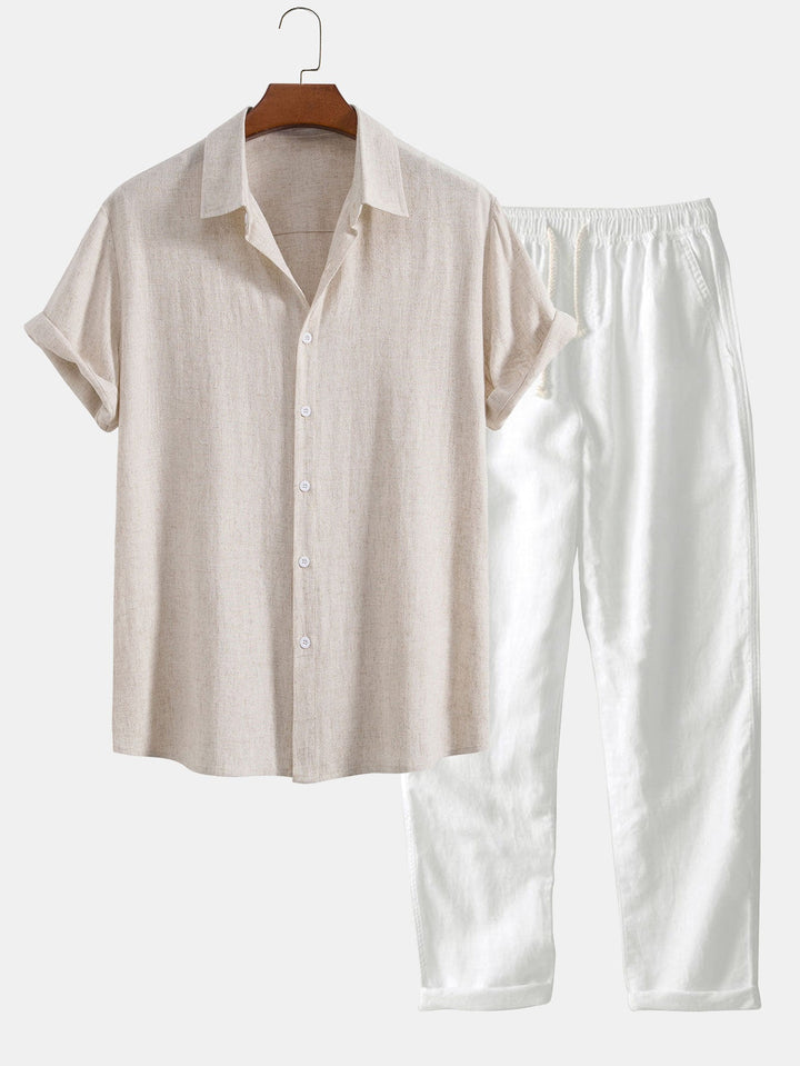 Button-up shirt and straight-cut trousers in a linen-rayon blend