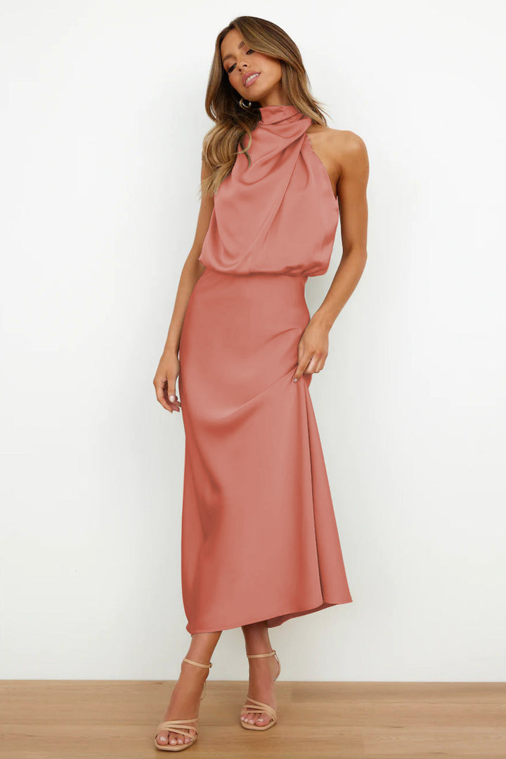 Carlina™ - Long Satin Halter Dress