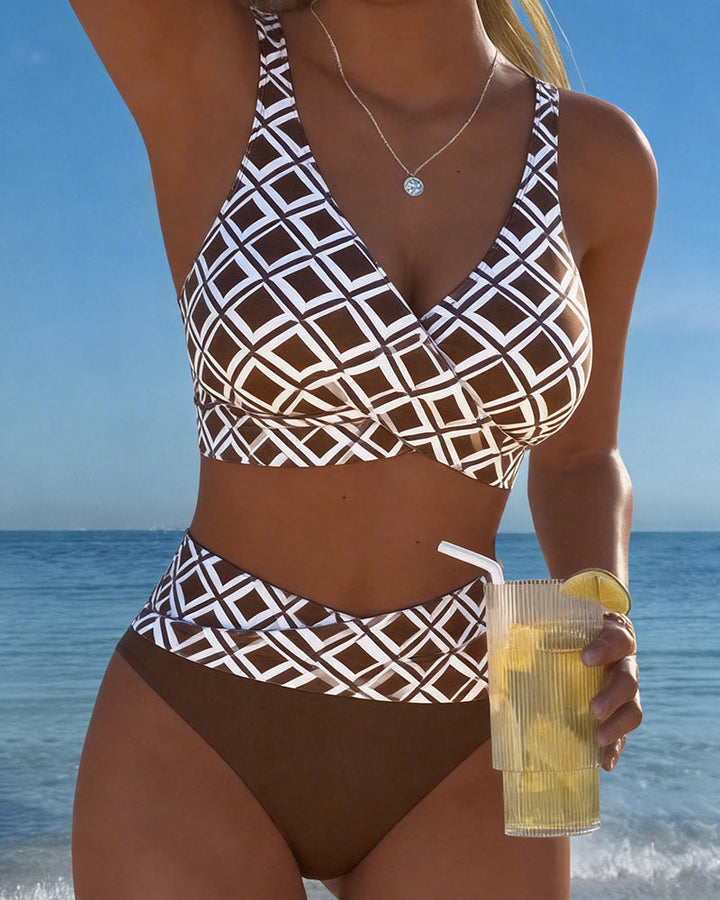 Martina | Checked bikini with wire-free bra and high-cut briefs