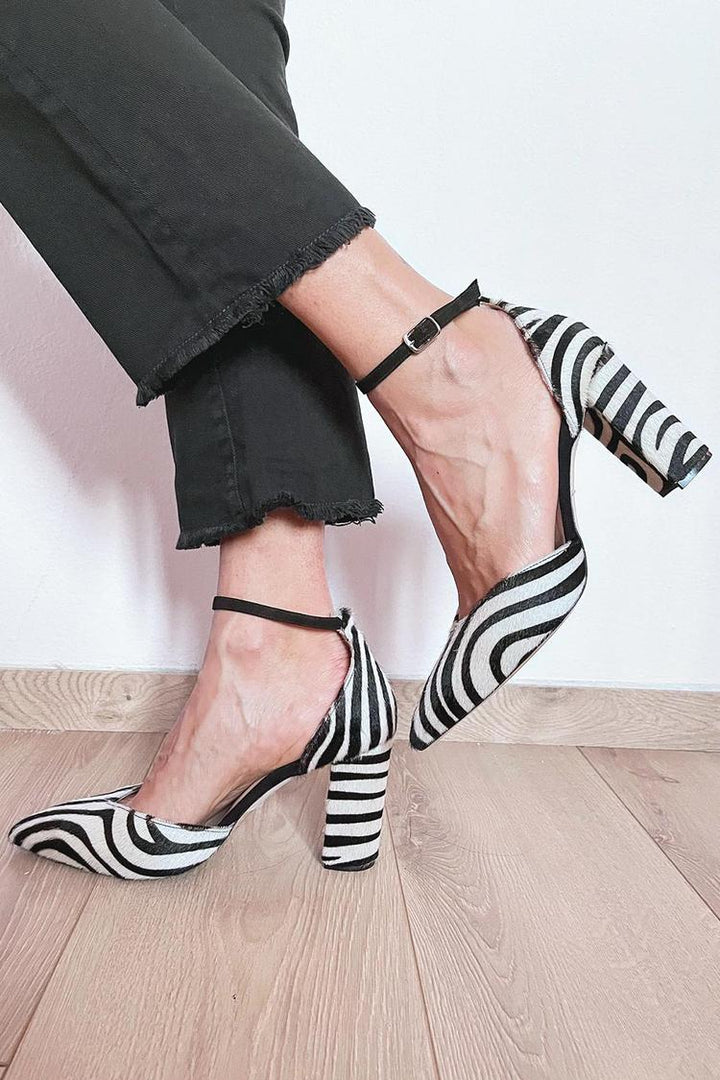 ZEBRA PRINT ANKLE STRAP PUMPS