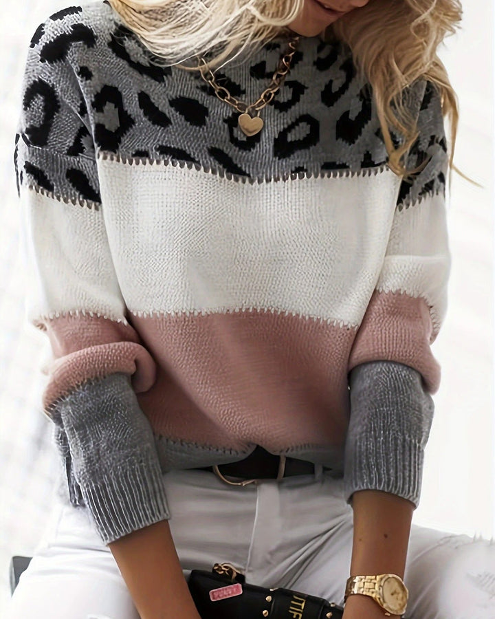 Zoe - Color Block Leopard Sweater