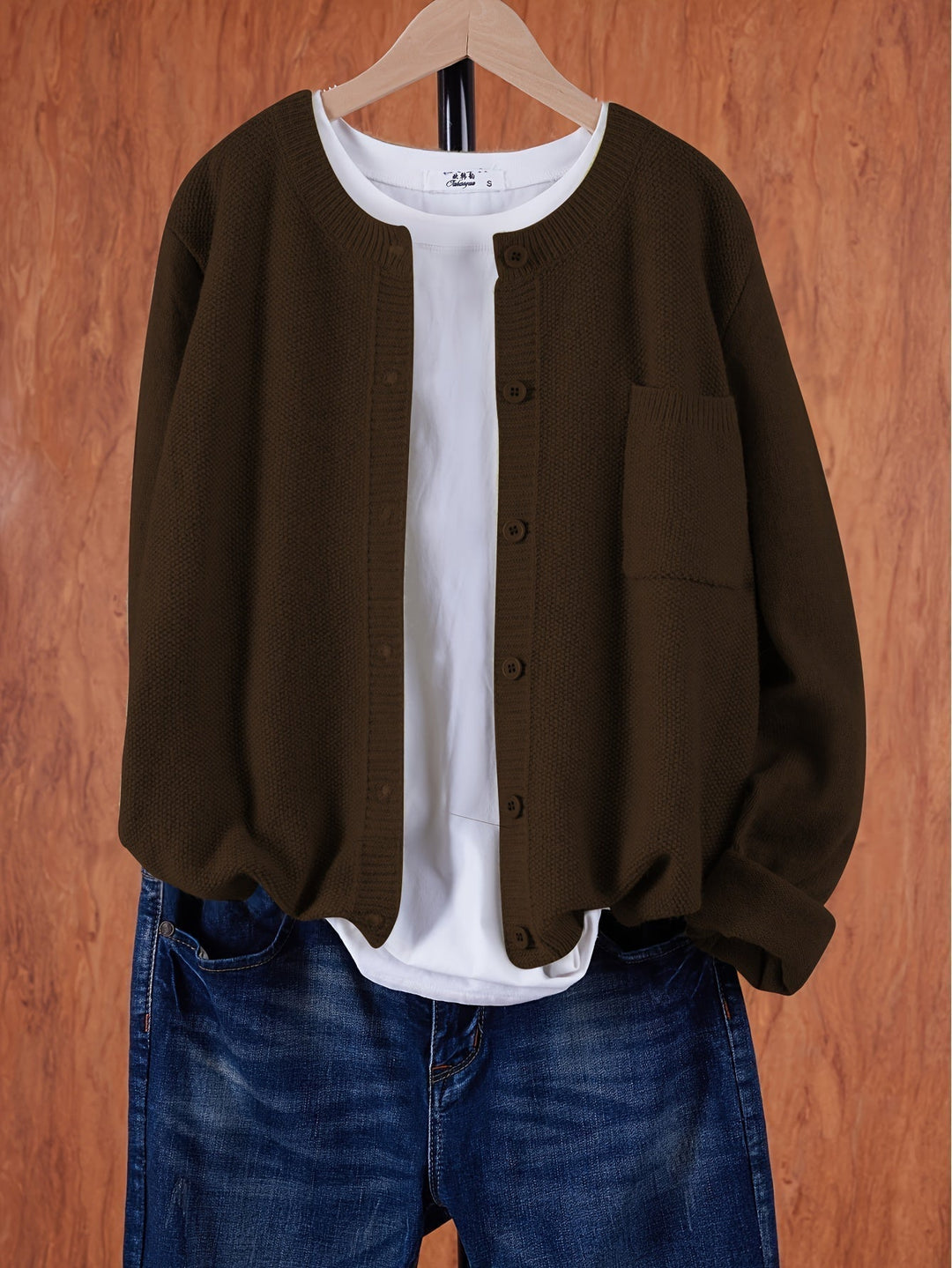 Eugenia | Damen Rundhals-Cardigan mit Knöpfen und Tasche
