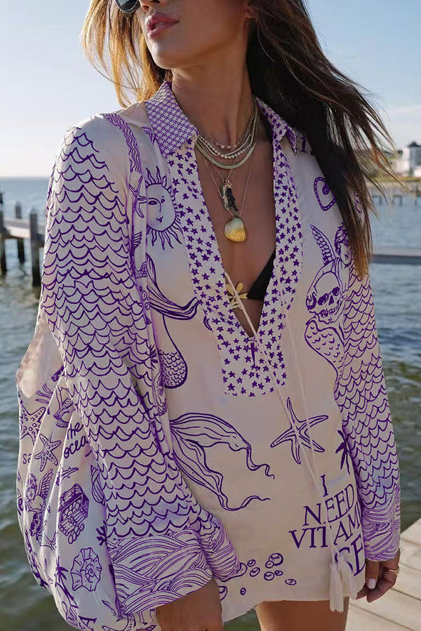 Live By Water Tassel Top and Elasticated Waist Shorts in Unique Print