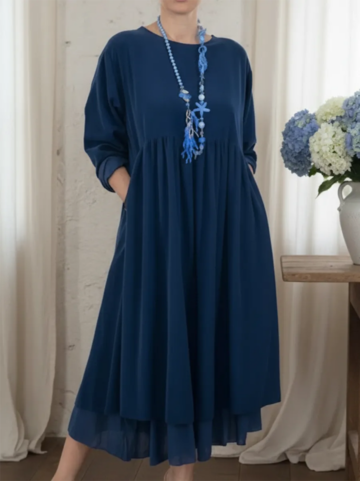 Casual women's midi dress with a double hem design