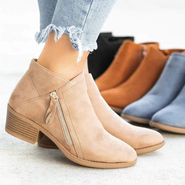 Renza - Relaxed Low-Heel Leather Ankle Boots
