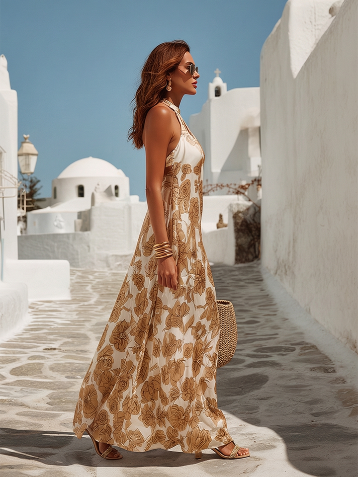 Elegant Floral Satin Maxi Dress for Your Vacation