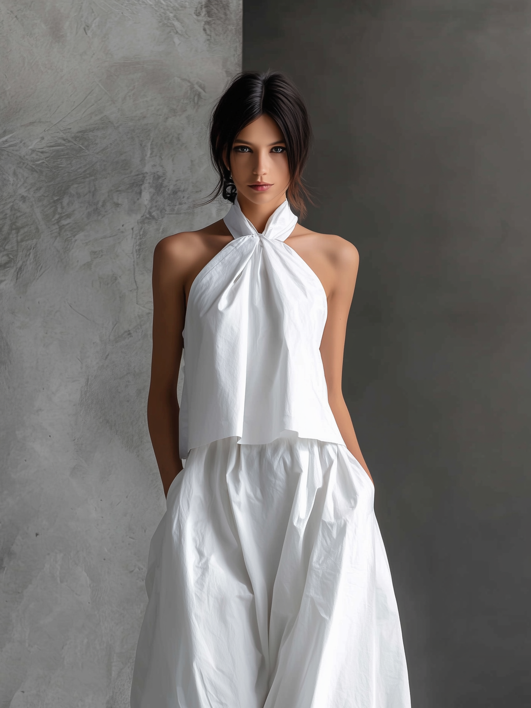 Casual Women's Halter Neck Sleeveless Top and Skirt Set
