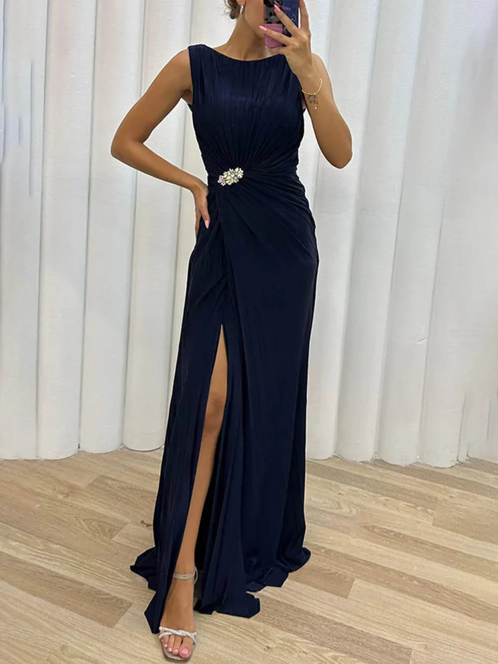 Serena | Pleated Maxi Evening Dress