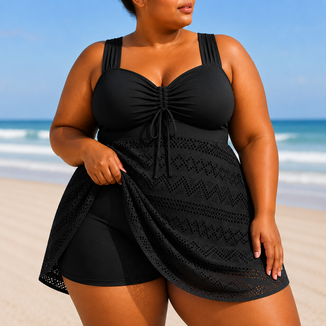Elegant Women's Swim Dress Emille Plus Size with Flowing Overlay