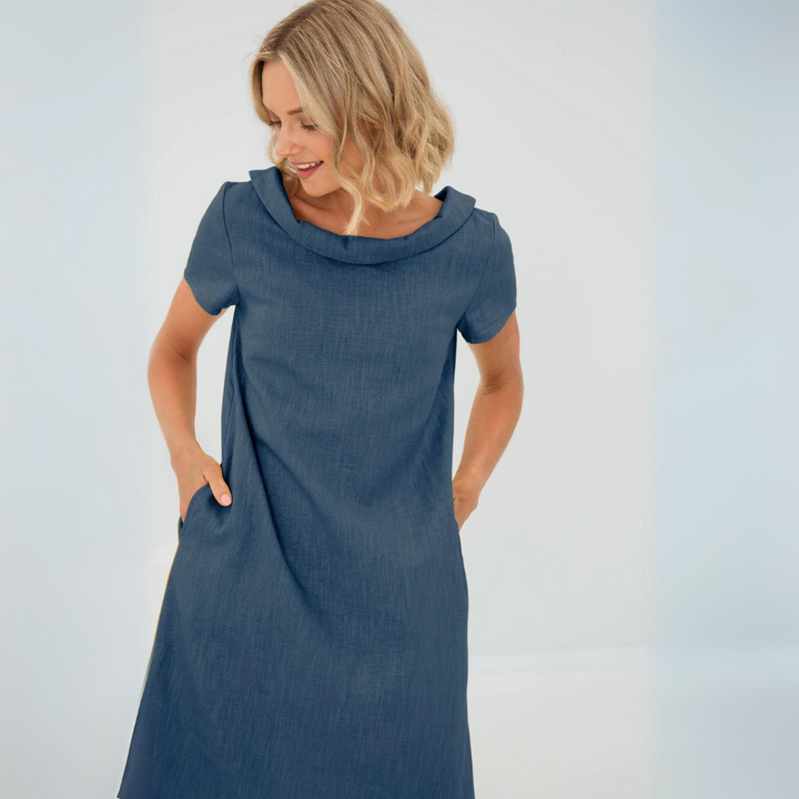 Damen Mini-Kleid mit kurzen Ärmeln und Taschen