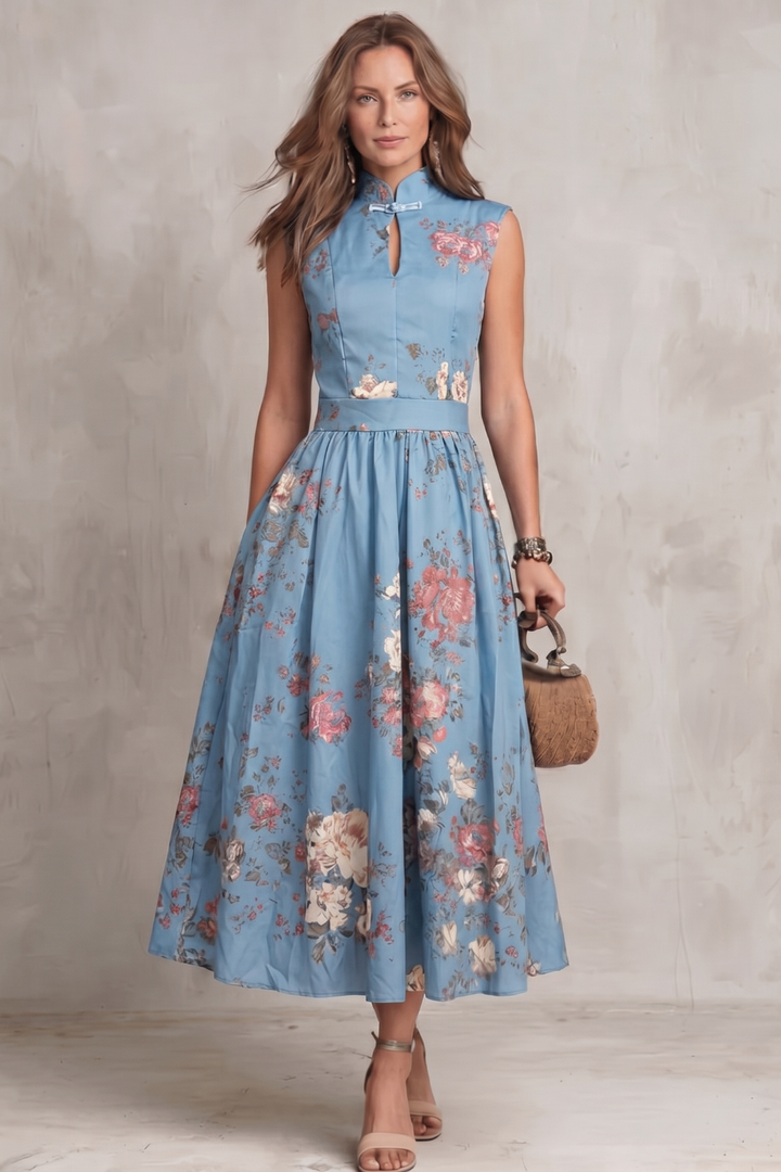 Noirelle | Damen Ärmelloses Blumenkleid Midi