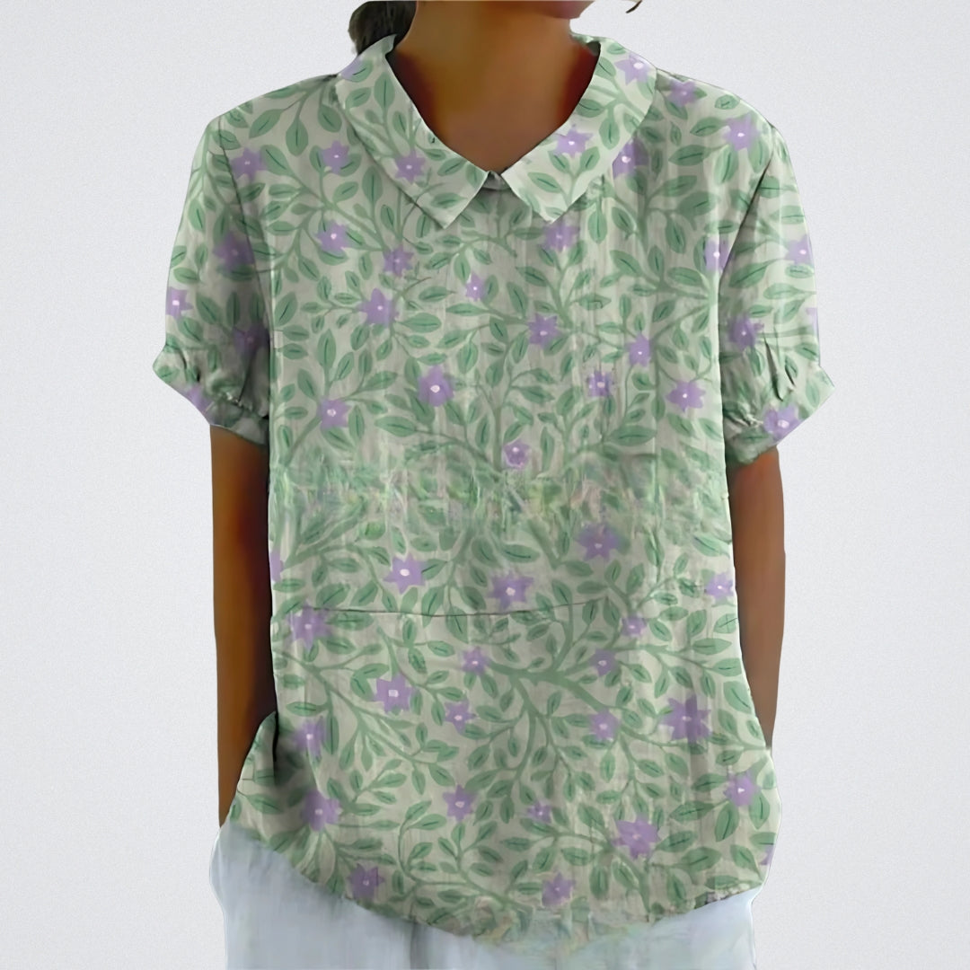Lina™ - Stylish Floral Linen Blouse