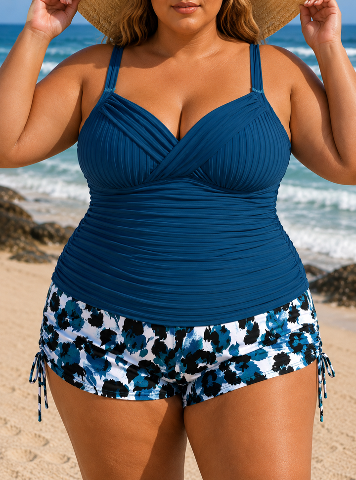 Gabby | Women's Plus Size Ribbed Tankini with Printed Shorts