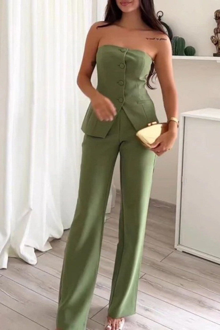 BRIA™ - Strapless Two-Piece Buttoned Set