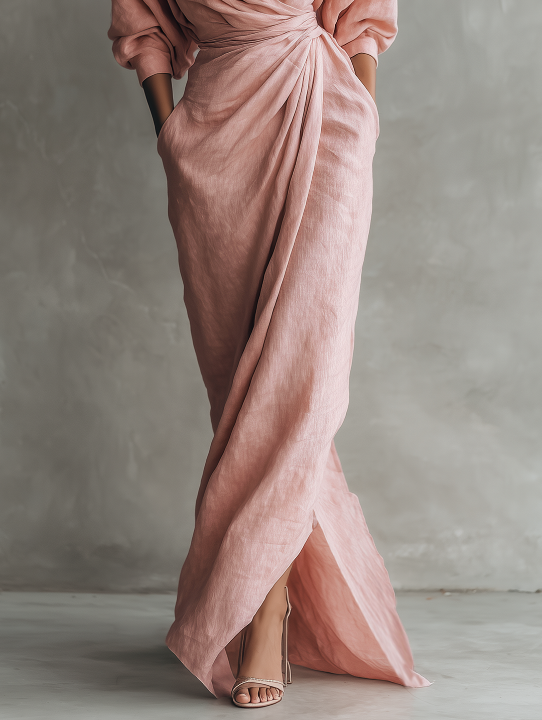 Women's Pink Minimalist V-Neck Maxi Dress