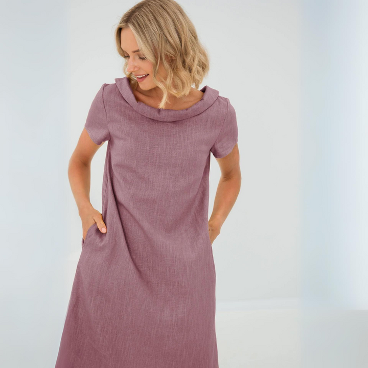 Damen Mini-Kleid mit kurzen Ärmeln und Taschen