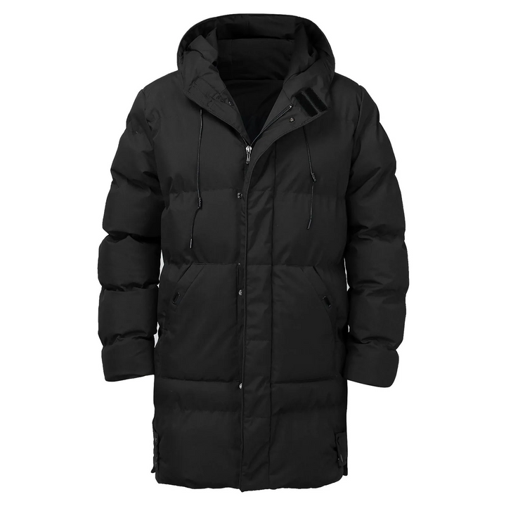 Tommaso - Men's Long Winter Coat with Hood, Lined Quilted Coat