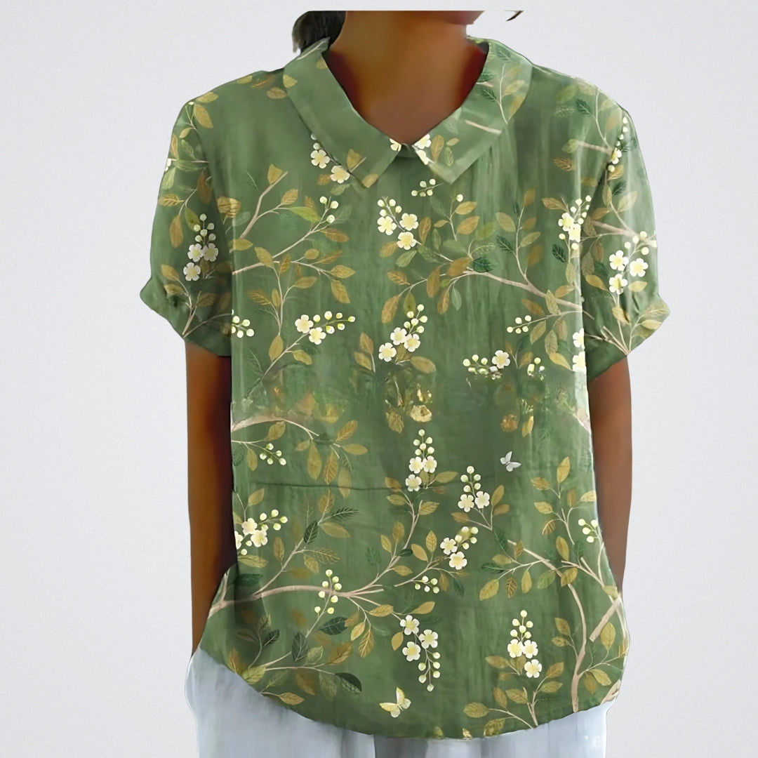 Lina™ - Stylish Floral Linen Blouse