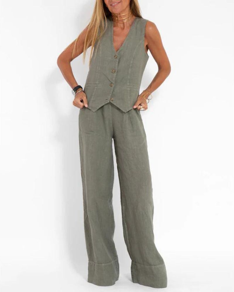 Millie™ - Chic Sleeveless Vest & Wide Leg Trousers Set