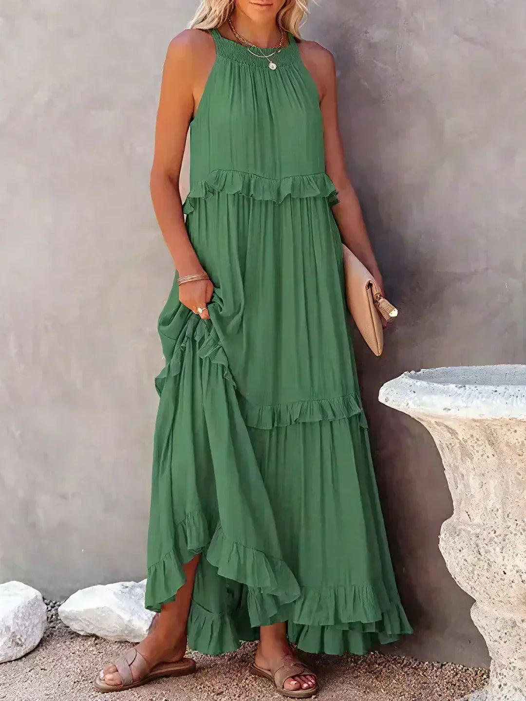 Sarah | Halterneck Ruched Maxi Dress (Almost sold out)