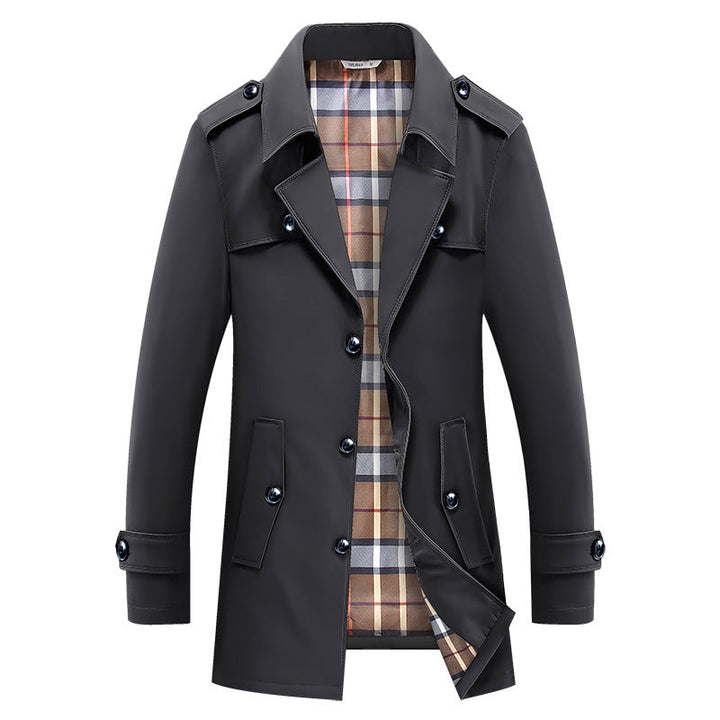 Men’s trench coat with checked lining and shoulder straps