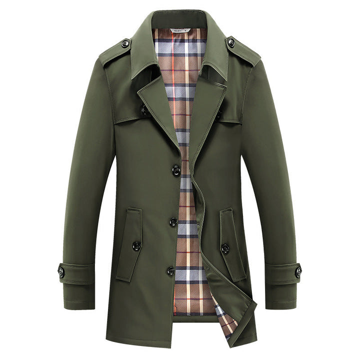 Men’s trench coat with checked lining and shoulder straps