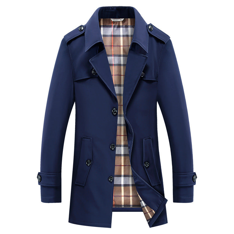 Men’s trench coat with checked lining and shoulder straps