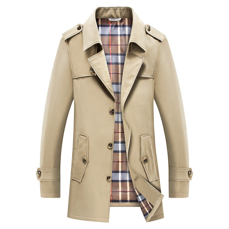 Men’s trench coat with checked lining and shoulder straps