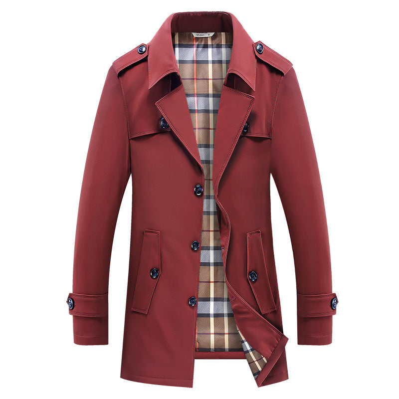 Men’s trench coat with checked lining and shoulder straps