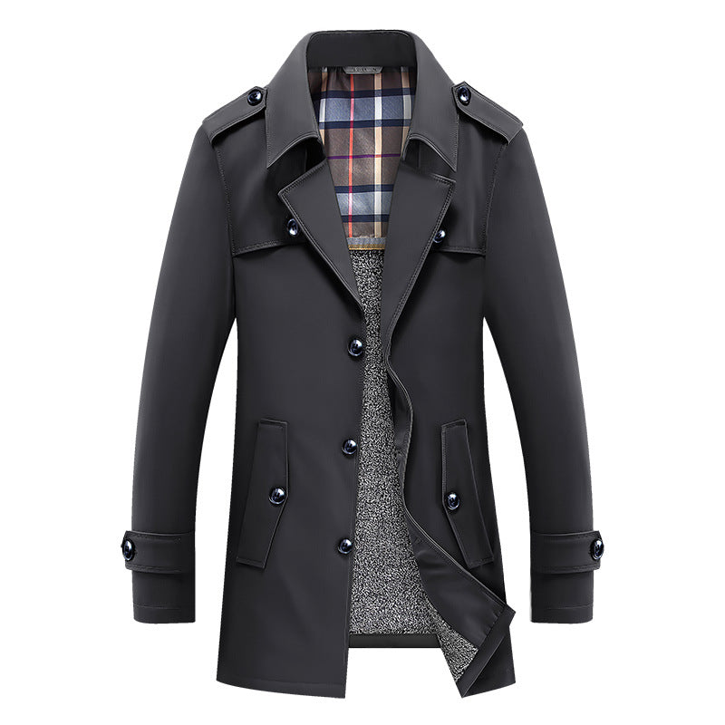 Men’s trench coat with quilted thermal lining and checked interior lining