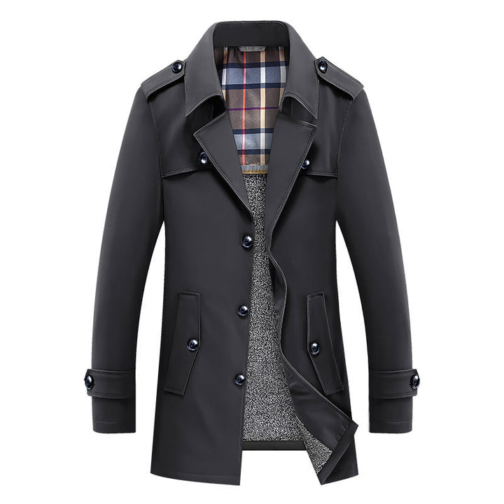 Men’s trench coat with quilted thermal lining and checked interior lining