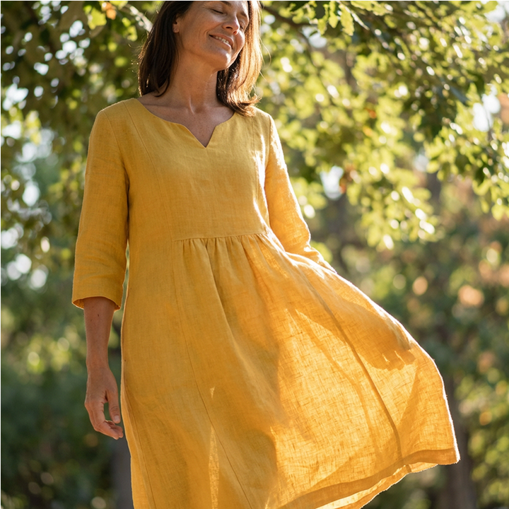 Women's V-Neck Casual Dress with 3/4 Sleeves and Pockets