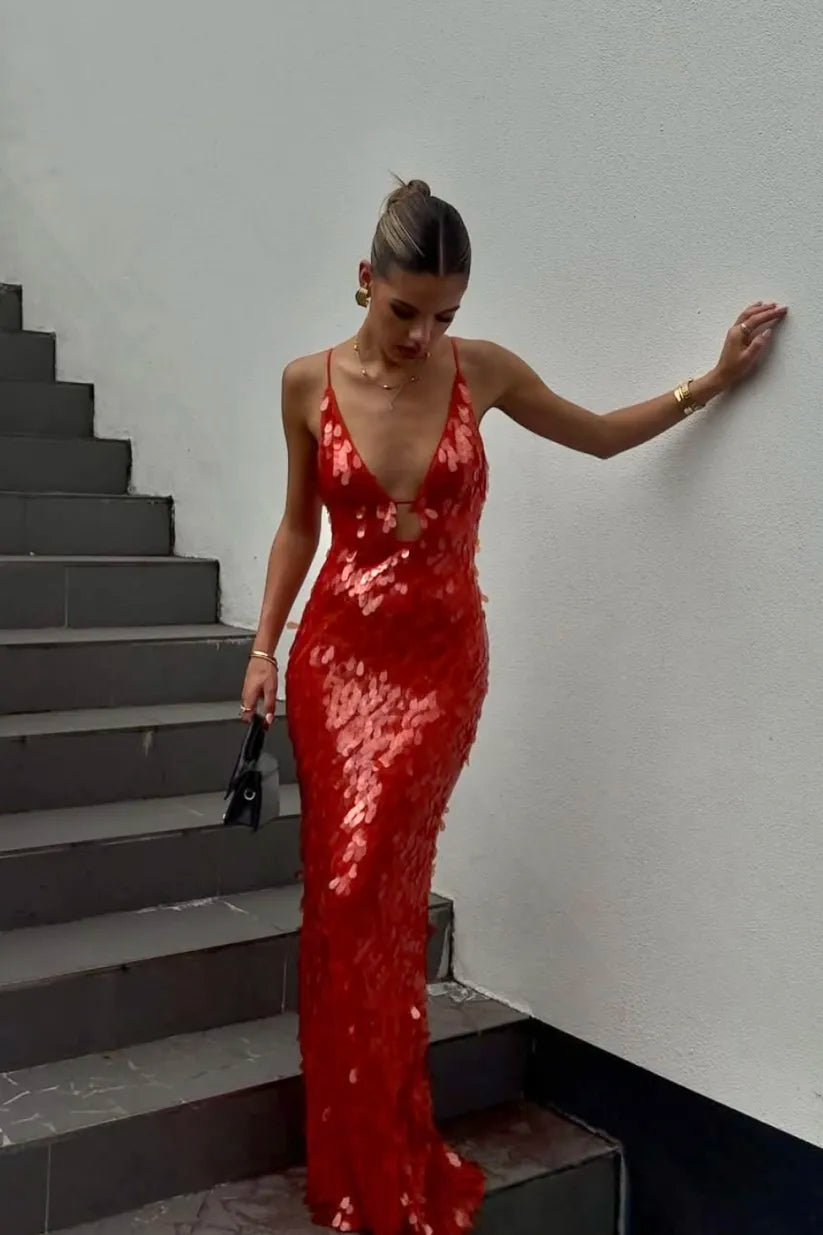 Kalea - Glitter Sequin Backless Cami Dress