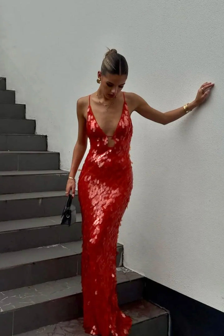 Kalea - Glitter Sequin Backless Cami Dress