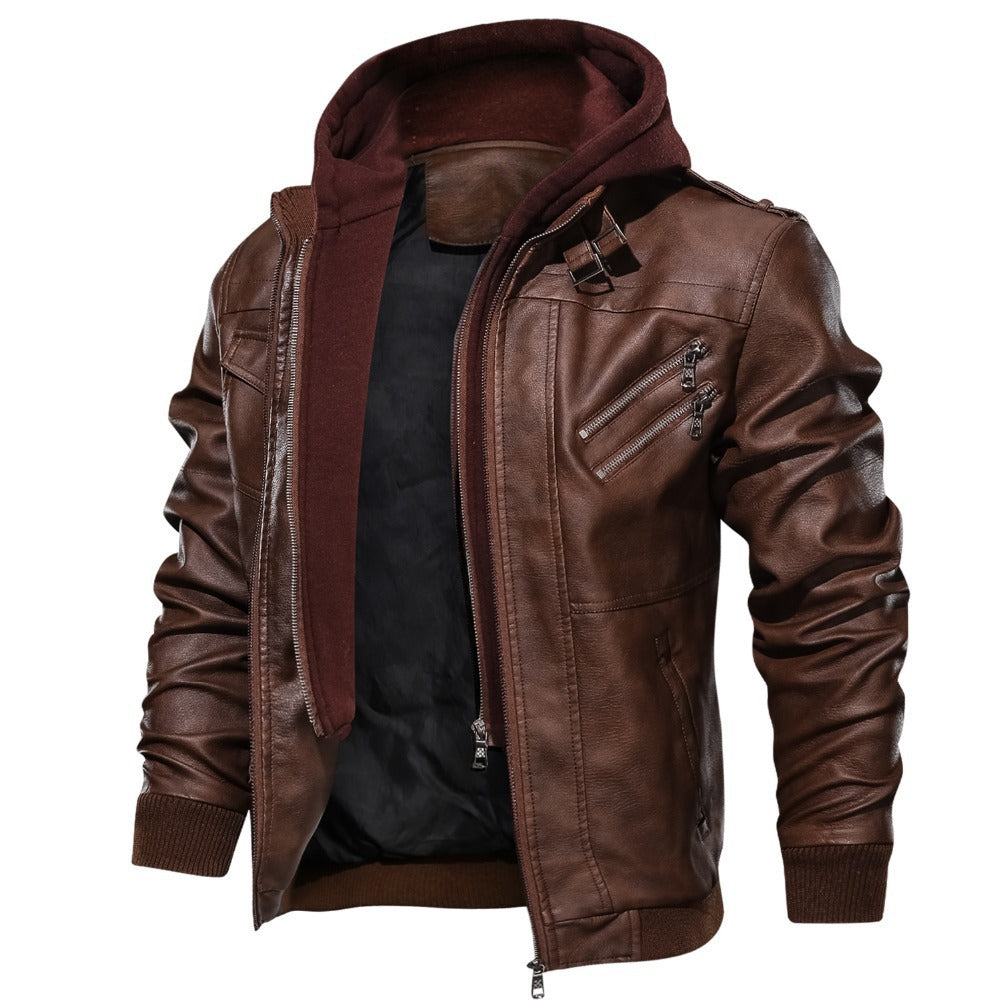 Men's jacket with detachable hood and pockets
