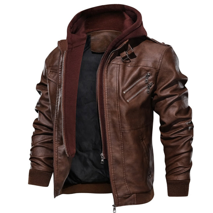 Men's jacket with detachable hood and pockets