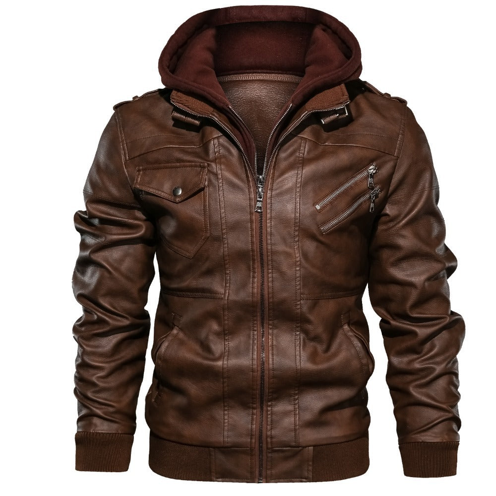 Men's jacket with detachable hood and pockets